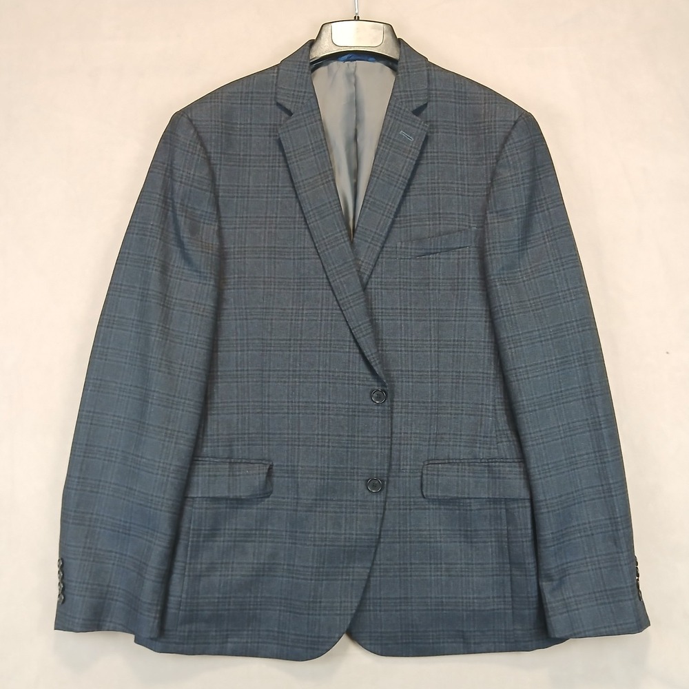 14th Union 44R Mens Blazer Sport Coat Unstructured Blue Plaid 22x30
